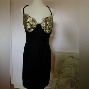 Velvet mini dress with gold lamé cups